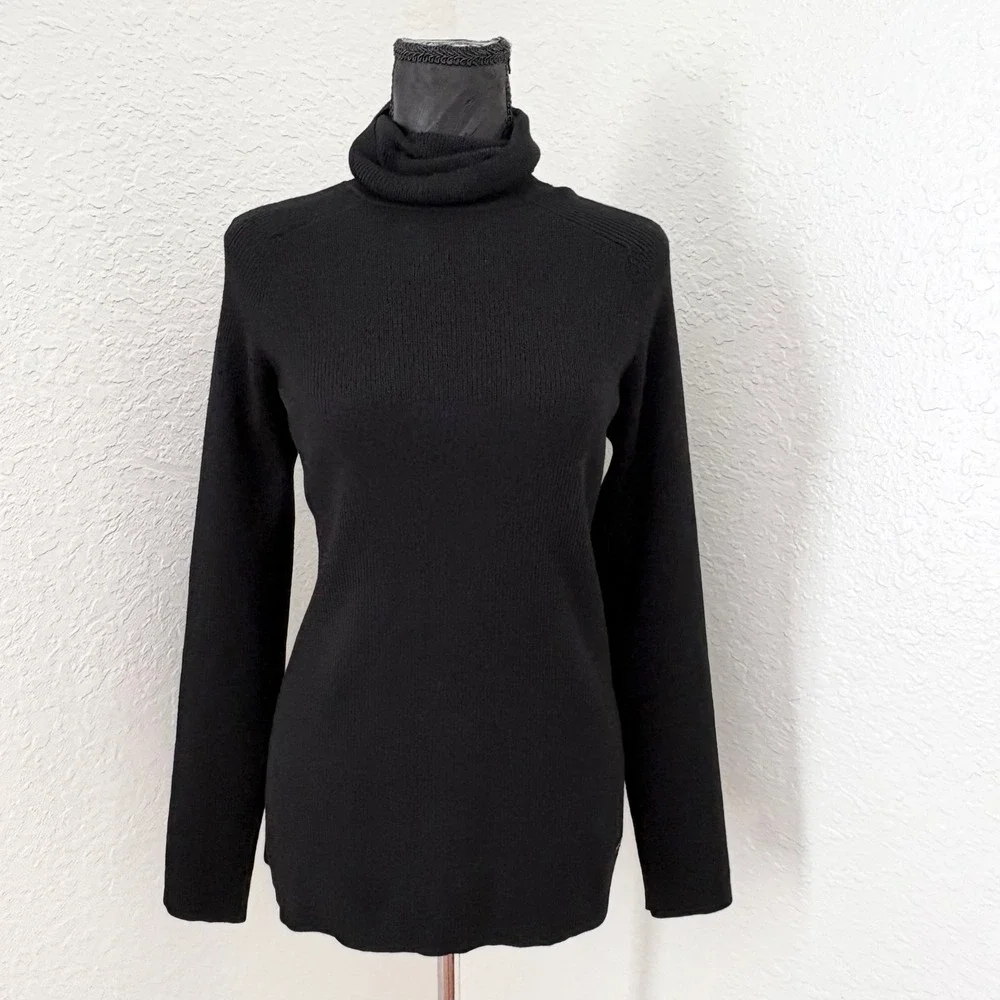 Tory Burch Ribbed Knit Turtleneck Sweater Womens M‎ Black Workwear Preppy